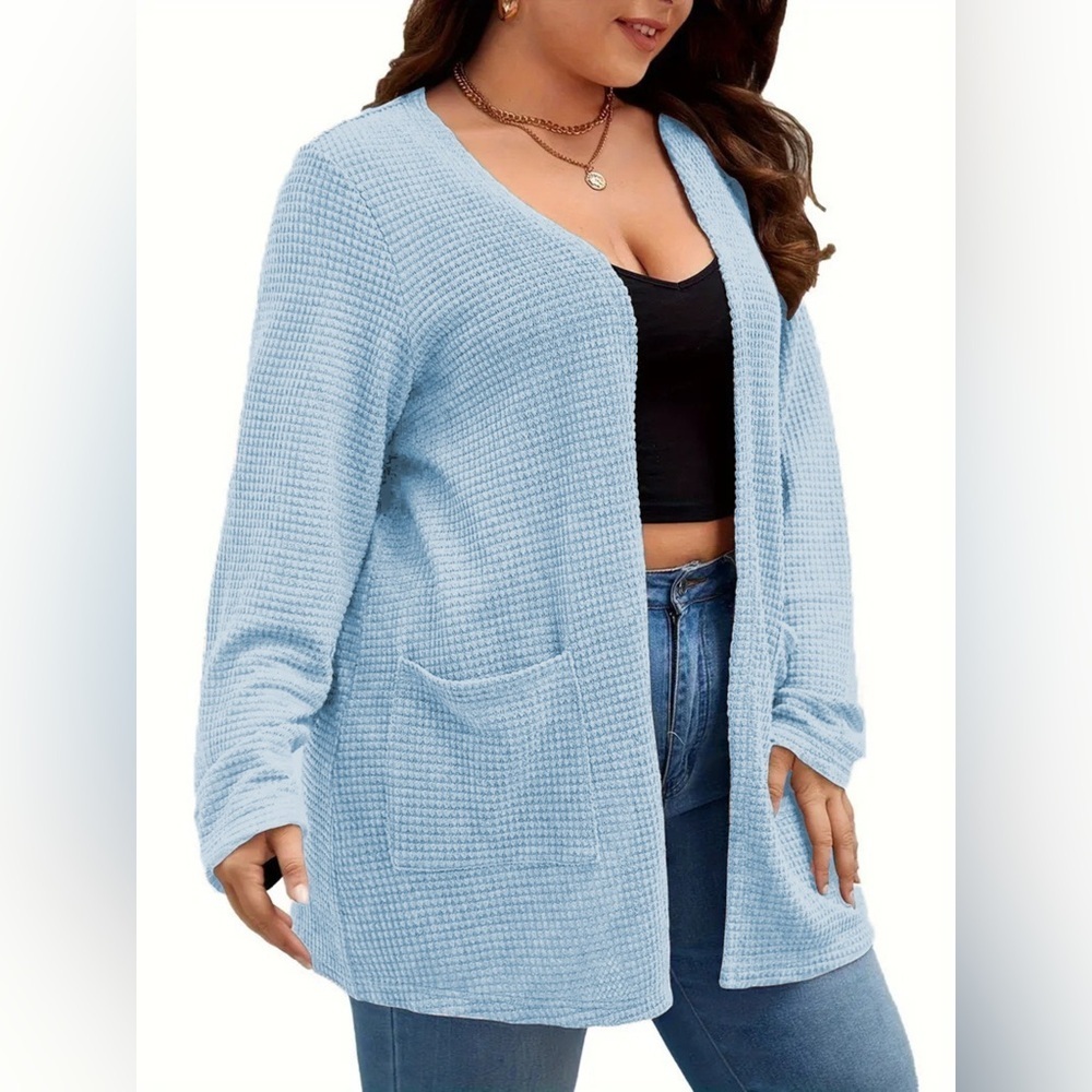 Plus Size Open Front Long Sleeve Knit Cardigan - Picture 7 of 10
